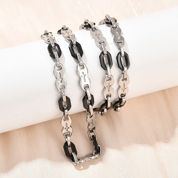 201 Женские ожерелья из нержавеющей стали с крестообразными и овальными звеньями, с 304 нержавеющей стали застежки, цвет нержавеющей стали