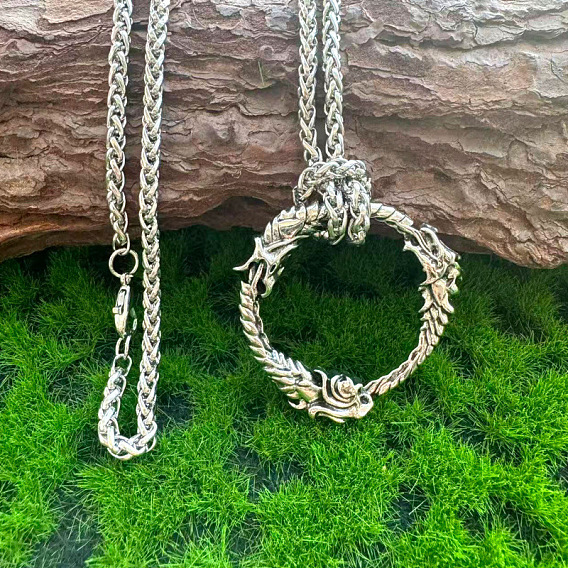 Vintage Alloy Viking Dragon Ring Pendant Necklaces for Men