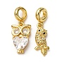 Латунные подвески-шармы в виде совы с прозрачными кубическими цирконами, Подвески с большими отверстиями, стойки покрытие, долговечный, без кадмия и без свинца
