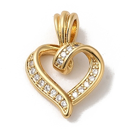 Rack Plating Brass Micro Pave Cubic Zirconia Pendants, Long-Lasting Plated, Lead Free & Cadmium Free, Heart
