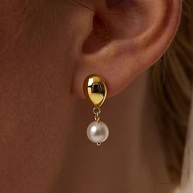 304 aretes de acero inoxidable para mujer, lágrima, pendientes de perlas de imitación