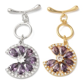 Латунь, застежки-тумблер с паве из кубического циркония, без кадмия, без никеля и без свинца, цветок, фиолетовые