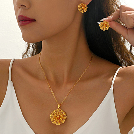 Комплекты из винтажных латунных серег-гвоздиков и ожерелий с подвесками в виде цветов для женщин