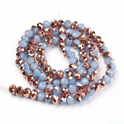 Electroplate Glass Beads Strands, Imitation Jade, Half Copper Plated, Faceted, Rondelle
