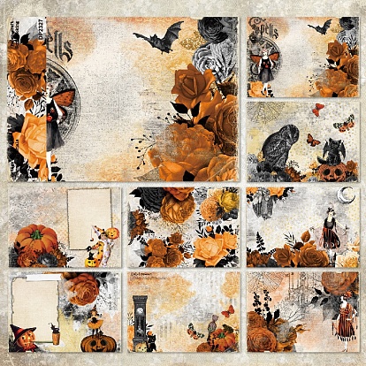 8 Sheets A5 Halloween Pumpkin Scrapbook Paper Pads, for DIY Album Scrapbook, Background Paper, Diary Decoration