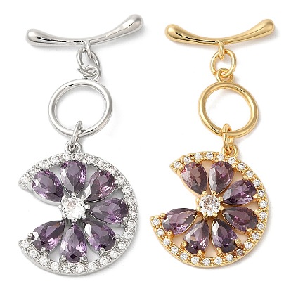 Латунь, застежки-тумблер с паве из кубического циркония, без кадмия, без никеля и без свинца, цветок, фиолетовые