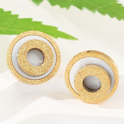 304 серьги-гвоздики из пластика и нержавеющей стали с имитацией ракушек, плоско-круглые, ионное покрытие (ip)