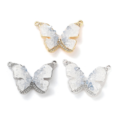 Латунные микропаве прозрачные подвески с фианитом, без кадмия, без никеля и без свинца, с эмалью и хрустальным кварцем, бабочка