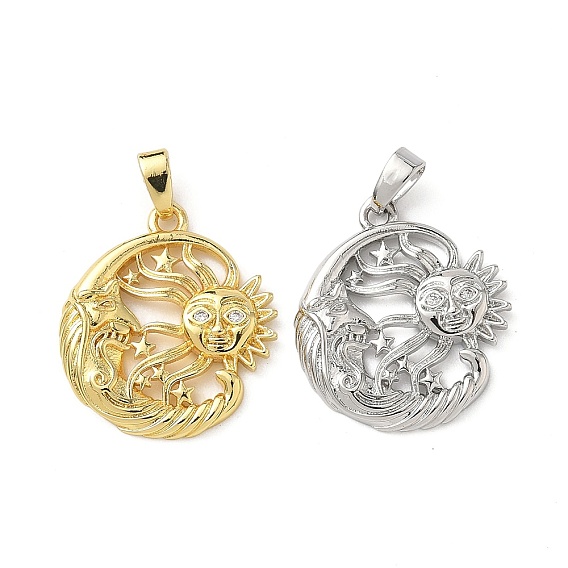 Латунные микро проложить кубического циркония подвески, луна с солнцем