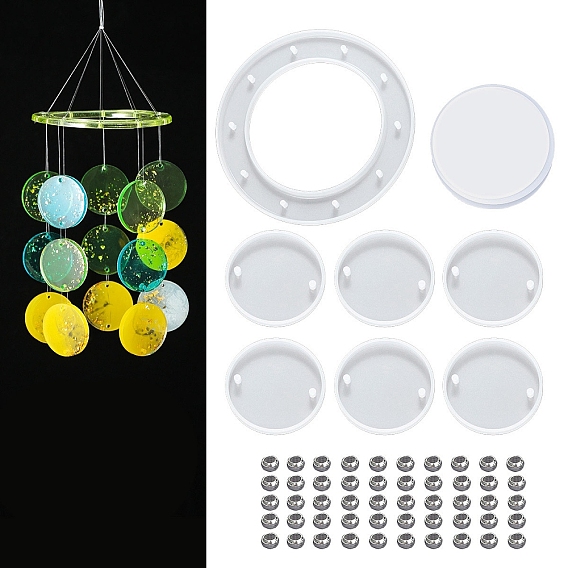 DIY Wind Chime Making Kits, including 7Pcs Silicone Molds, 1 Roll Crystal Thread, 50Pcs Bead
