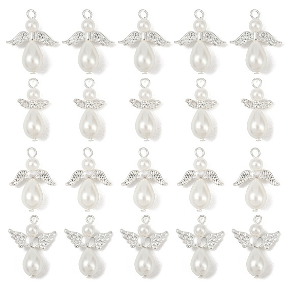 20 шт. 4 стили стеклянные жемчужины и жемчужины из АБС-пластика, ангел, с крылом из сплава и железными петлями