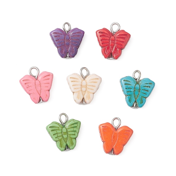 Окрашенные синтетические бирюзовые подвески, подвески-бабочки с железными петлями, платина