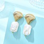 304 Stainless Steel and Natural Baroque Pearl Keshi Pearl Stud Earrings, with Brass Pin, Golden