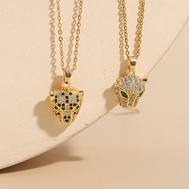 Stylish Leopard Head Zircon Pendant - Chic OL Luxury Copper 14K Gold Plated Necklace