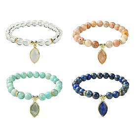 Natural Mixed Gemstone Stretch Bracelets, with Horse Eye Charms