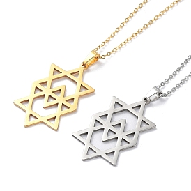 201 Stainless Steel David Star Pendant Necklace with Cable Chains
