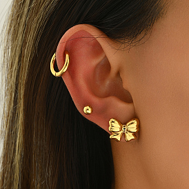 Elegant Stainless Steel Bowknot Earrings Set for Women, Daily Vacation Style