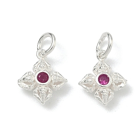 Буддийский 925 серебряный кулон в виде креста дордже-ваджра со стеклянными подвесками из стерлингового серебра, темно-розовыми, полый