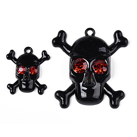Подвески из сплава со стразами, покрытые краской для запекания, без кадмия, без никеля и без свинца, чёрные черепа амулеты