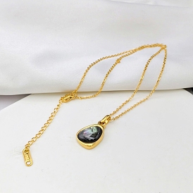 Natural Black Lip Shell 304 Stainless Steel Teardrop Pendant Necklaces for Women