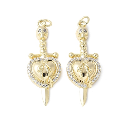 Латунные микро проложить кубического циркония подвески, меч с подвесками в виде сердца и черепа, стойки покрытие, долговечный, без кадмия и без свинца, с целью перехода в кольце