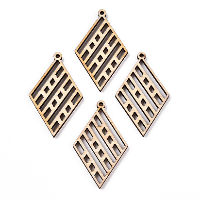 Подвески из неокрашенного натурального дерева тополя, амулеты полые ромбы