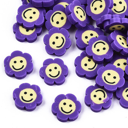 Handmade Polymer Clay Cabochons, Polymer Clay Slices for Resin Crafts & DIY Projects, Flower with Smile