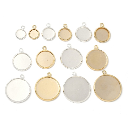 Плоские круглые настройки кабошон латунь подвесные, стеллажное покрытие круглые пустые поддоны с окантовкой, долговечный, без свинца и без кадмия