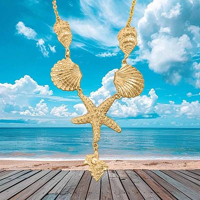 Летние пляжные ожерелья из сплава со стразами в форме ракушки с подвеской в виде морской звезды для женщин