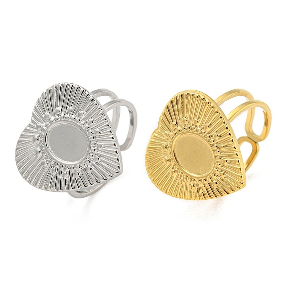 Ионное покрытие (IP) 304 Открытая манжета из нержавеющей стали, кольцо с кабошоном, сердце