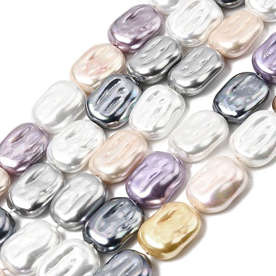 Нити из гальванически покрытых перламутровых бусин из стеклянной раковины, нерегулярный прямоугольник