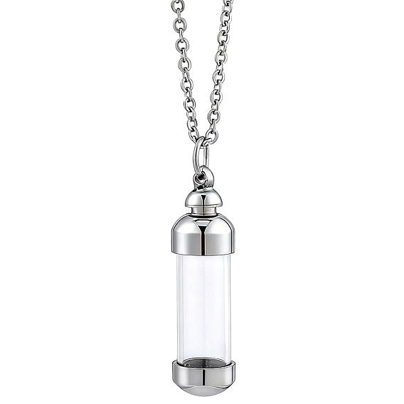 304 Collares colgantes para cenizas con forma de botella cilíndrica de acero inoxidable con vidrio transparente