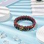 2Pcs 2 Style Mala Bead Bracelets Set, Word Om Mani Padme Hum Natural Sandalwood & Obsidian Stretch Bracelets with Alloy Buddha Head for Women