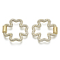 Brass Micro Pave Cubic Zirconia Screw Carabiner Lock Charms, for Necklaces Making, Clover, Nickel Free, Real 16K Gold Plated