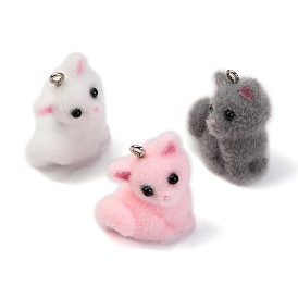 Flocking Opaque Resin Pendants, with Platinum Tone Iron Loops, Fox Charms