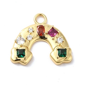 Brass Micro Pave Cubic Zirconia and Glass Pendants, Lead Free & Cadmium Free, Long-Lasting Plated, Rainbow