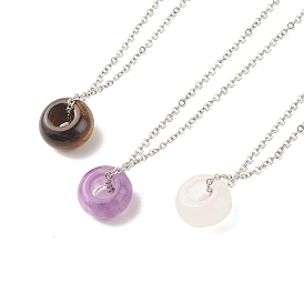 Gemstone Donut Pendant Necklace with 304 Stainless Steel Cable Chains for Women