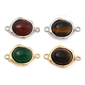 Brass Box Clasps, with Gemstone, Oval