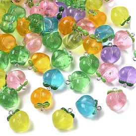 Прозрачные смоляные подвески, персик, с платиновой железной петлей и пудрой с блестками