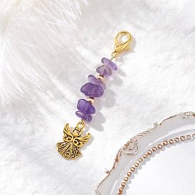 Подвесные украшения в виде ангела из сплава в тибетском стиле, с натуральными драгоценными камнями и застежками-лобстерами из цинкового сплава