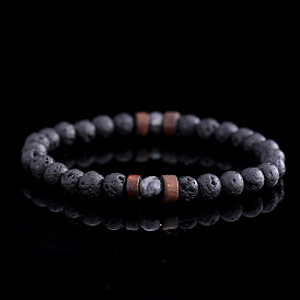 Круглые бусины из натуральной лавы, эластичные, для мужчин и женщин, с бусинами из дерева и черного камня