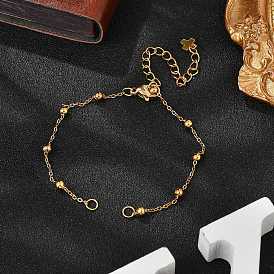 304 Stainless Steel Round Ball Cable Chain Bracelet Making, with 304 Stainless Steel Lobster Claw Clasps and Cross End Chain