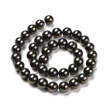 Shell Pearl Bead Strands, Rainbow Plated, Grade A, Round