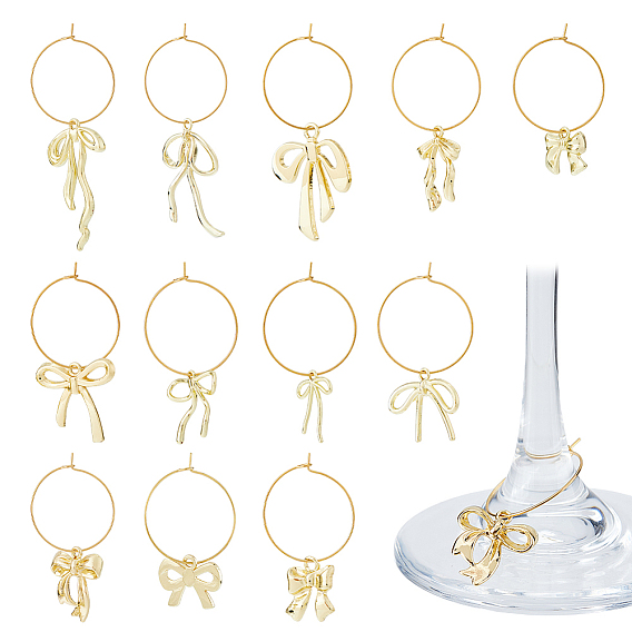 24 шт. 12 стили бант сплав эмалированные подвески, 316 хирургические подвески для бокалов из нержавеющей стали