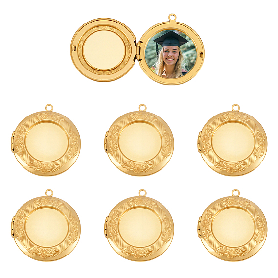 6шт. латунные медальоны-подвески, плоско-круглые, без никеля 