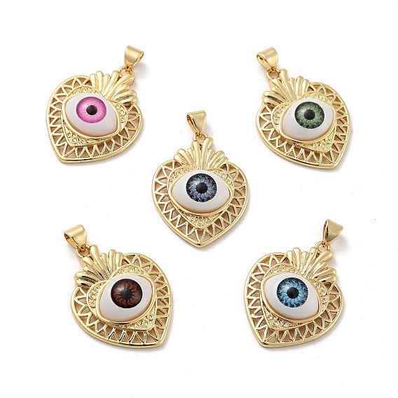 Латунные подвески со священным сердцем, смолой глаза, без кадмия, без никеля и без свинца, реальный 18 k позолоченный