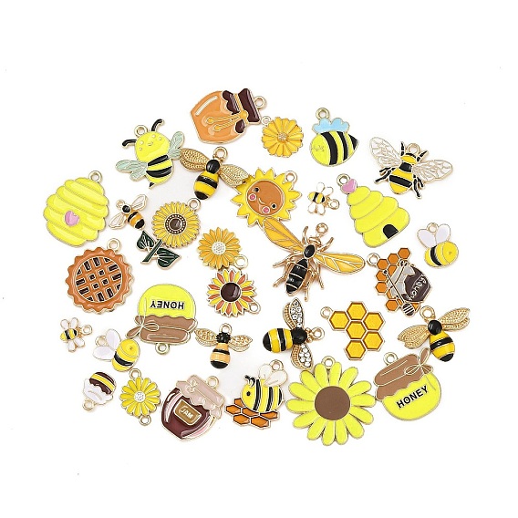 Подвески из эмали и сплава, золотые, пчелы/цветок/соты