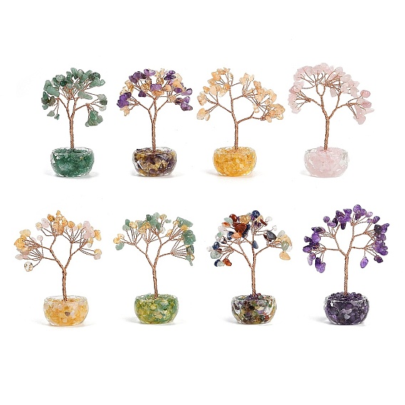 Украшения из натурального драгоценного камня дерево жизни, стеклянная основа с медной проволокой фэн-шуй энергетический камень подарок для домашнего офиса рабочий стол