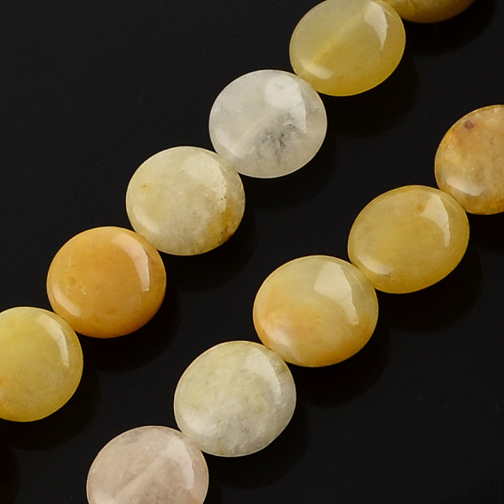 Natural Topaz Jade Bead Strands, Flat Round