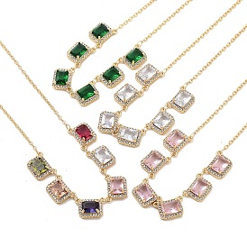 Rack Plating Brass Micro Pave Cubic Zirconia Necklaces, with Square Glass, Cadmium Free & Lead Free